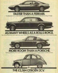 Wellicht zette deze advertentie kwaad bloed bij de Porsche rijder, die mij voor de eerste keer met het fenomeen "verkeersagressie" kennis liet maken. Copyright: Citroën UK
