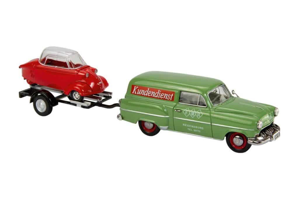 Opel Olympia Rekord "Messerschmidt Service". Wirtschaftswunderjuweel in kleinformaat van Schuco